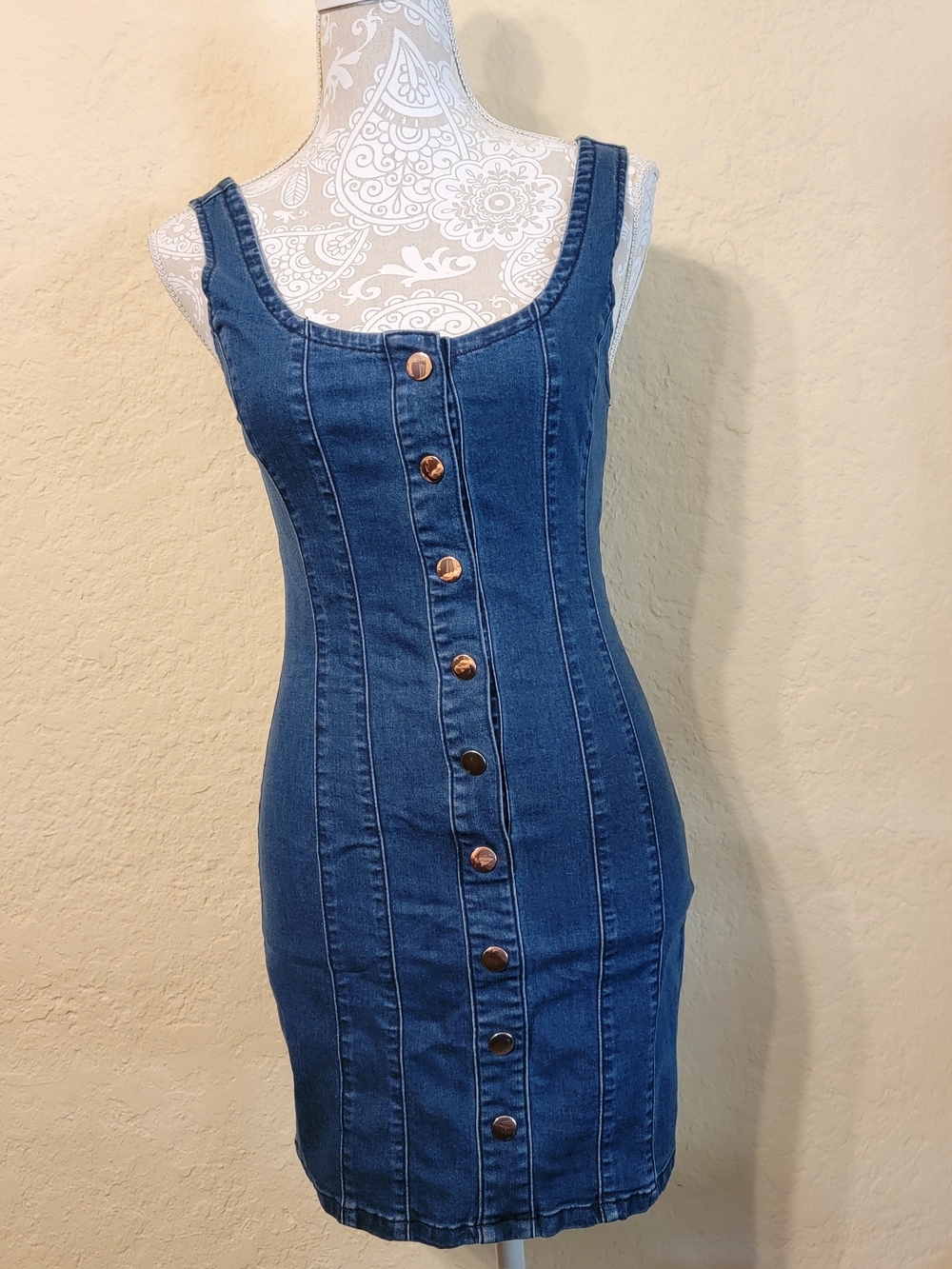 Guess Women's Blue Denim Button Front Mini Dress Sz S